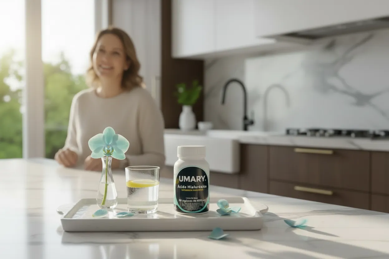 UMARY Hyaluronic Acid Complex bottle on a kitchen counter